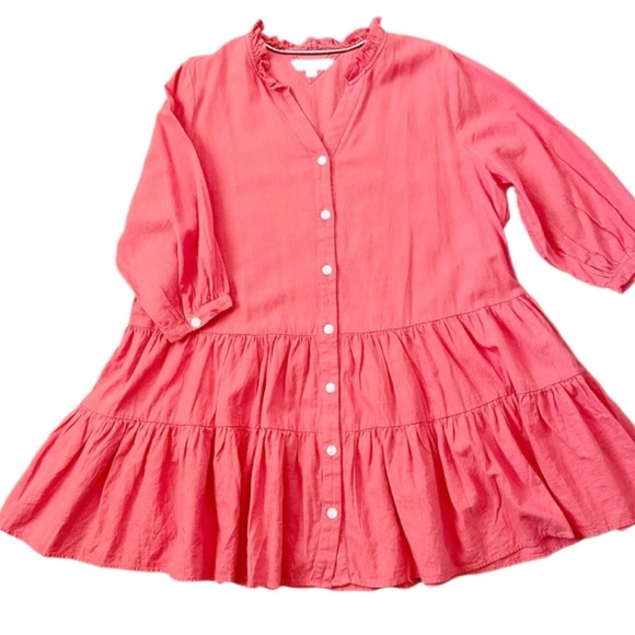 Tommy Hilfiger Women’s Size M Coral Boho Linen Blend Button Front Dress - Picture 2 of 8